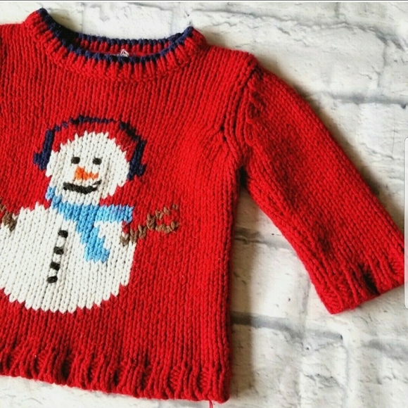 Gap Chunky Red Knit Retro Snowman Sweater- Acrylic/Wool Blend 6/12 Months - Picture 2 of 8